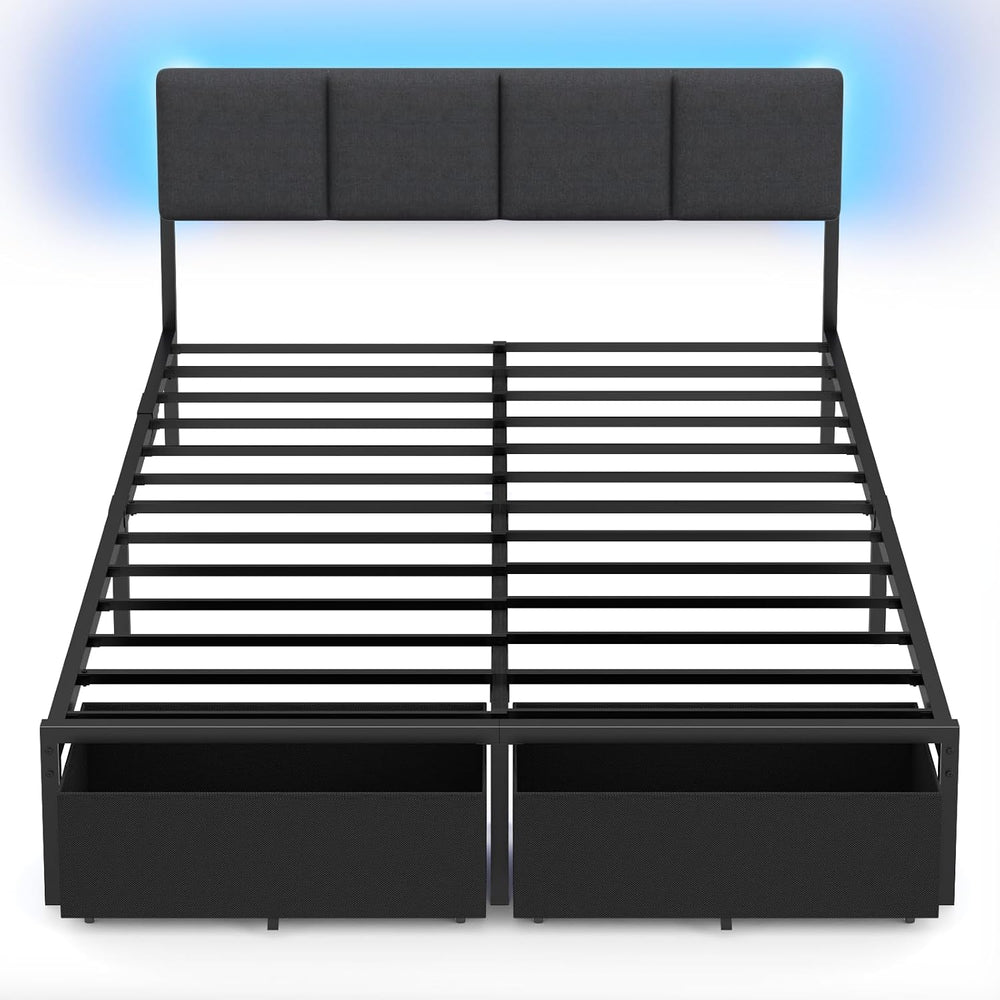 Furnulem Queen Bed Frame with Adjustable Headboard and Storage Drawers