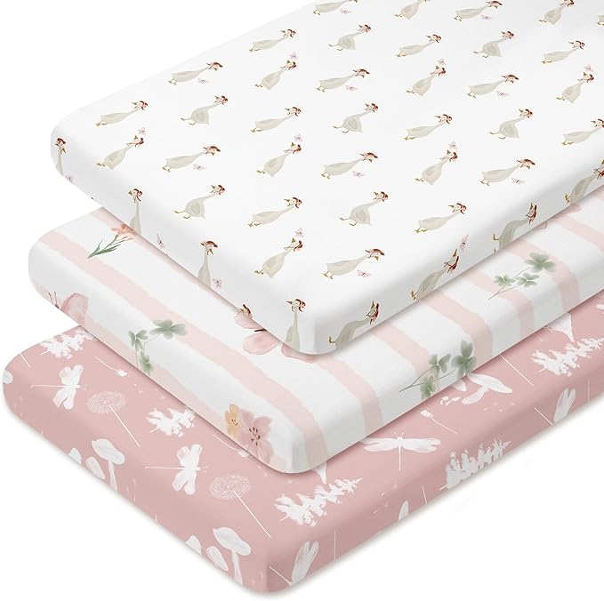 Nap Mat Sheet 47"x24", 3 Pack Pink Floral Baby Crib Sheets Fitted Elastic - Image 7