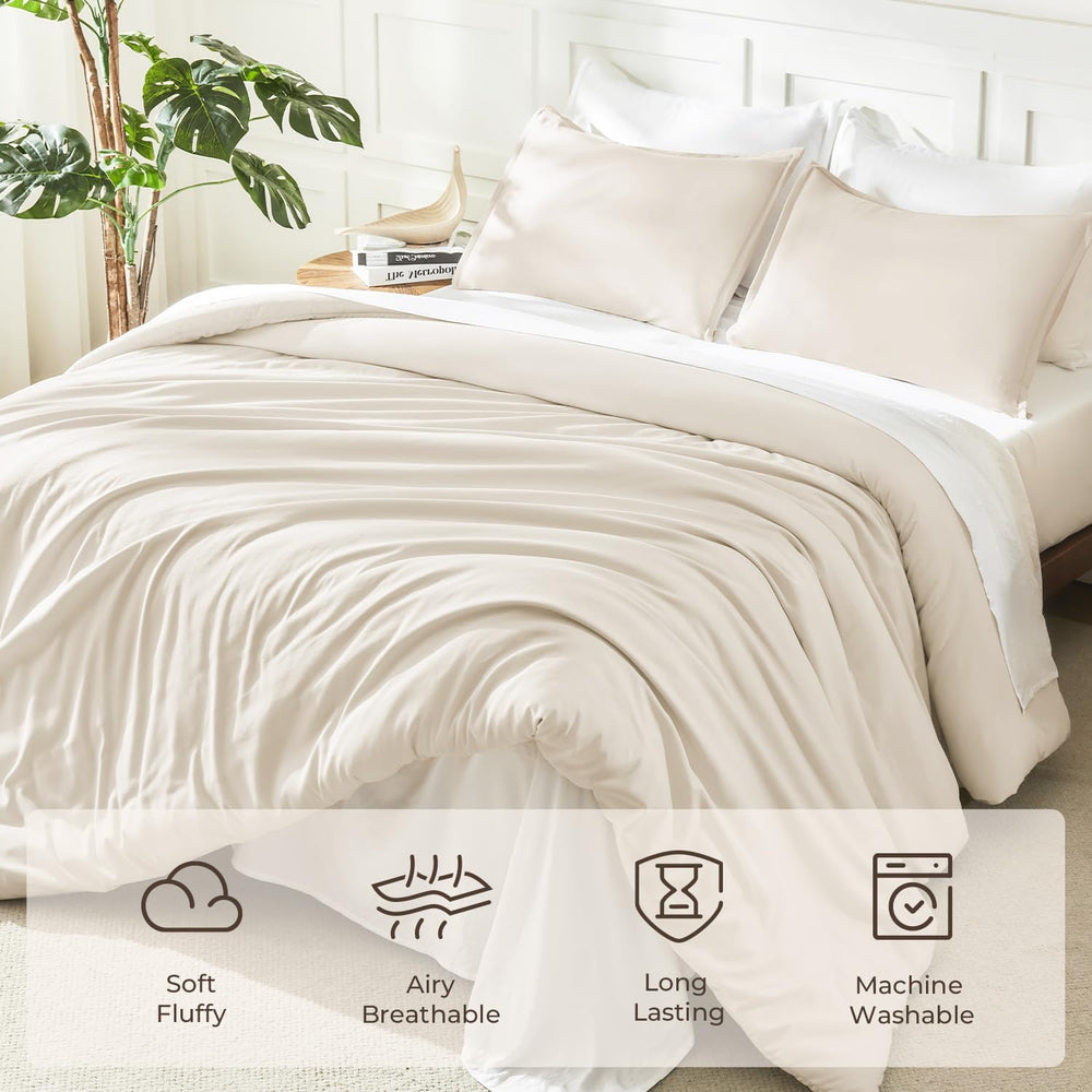 Litanika King Comforter Set Beige, 3 Pieces Lightweight Solid Bed Set