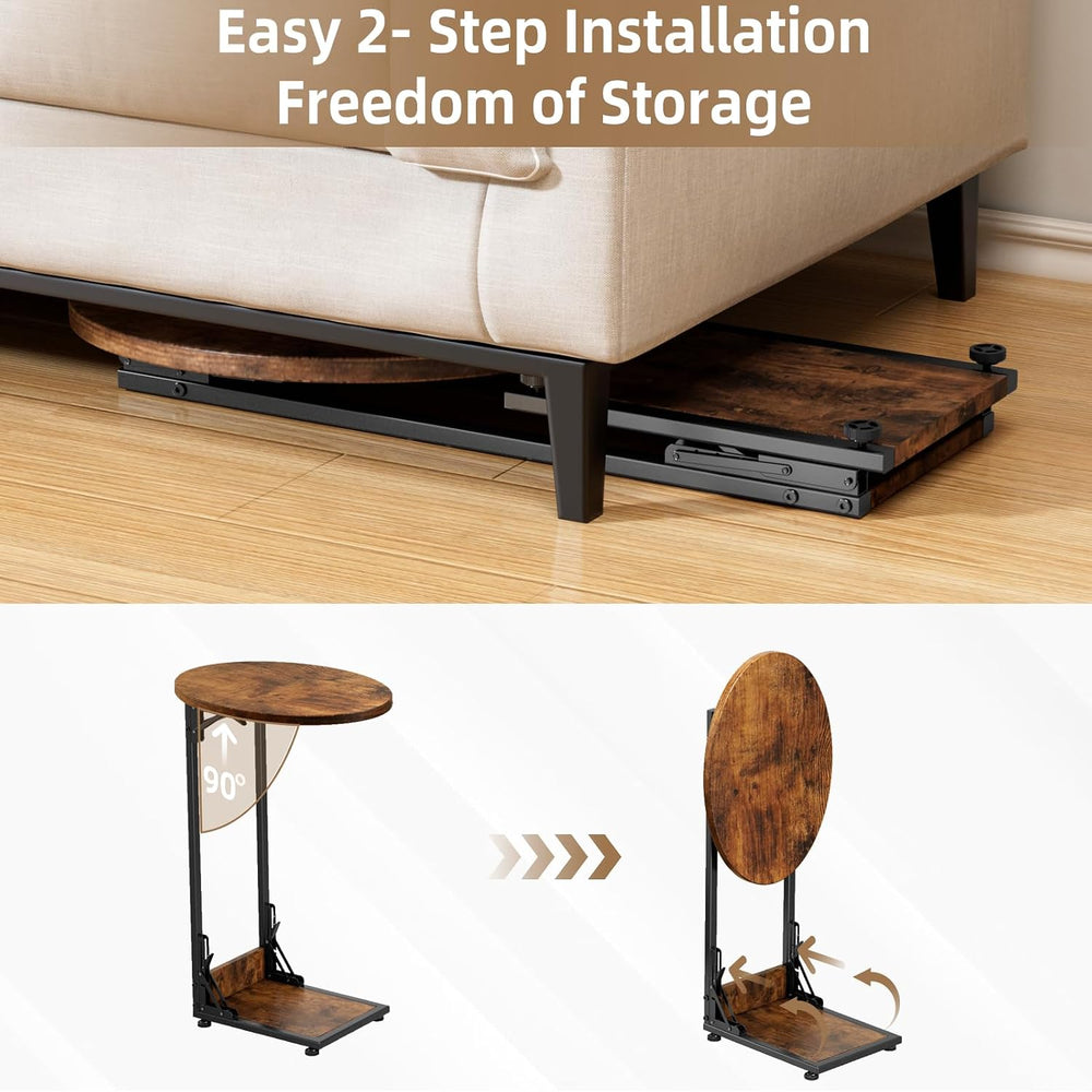 Elbourn Folding Side Table End Couch Tables,Metal Frame C-Shaped TV Stand for...