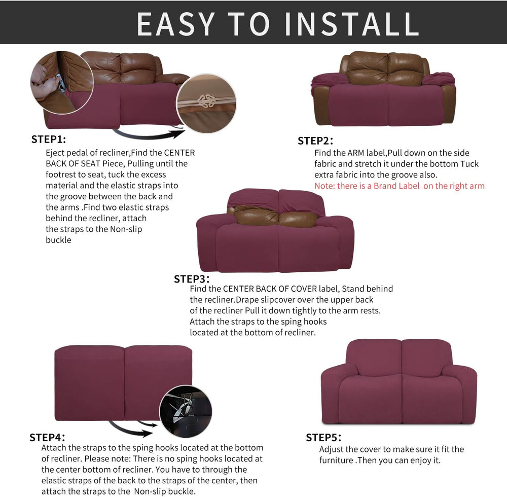 Easy-Going 6 Pieces RV Recliner Loveseat Sofa Slipcover ASH Rose
