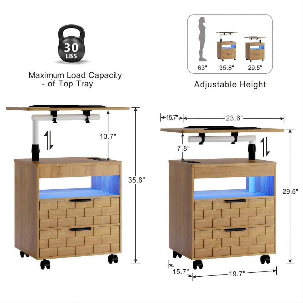 FREDEES Rolling Nightstand with Charging Station, Wheels