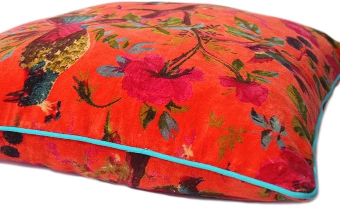 Eyes of India Velvet Floral Flower Bird Throw Pillow Sofa Cushion Cover Case - Image 4