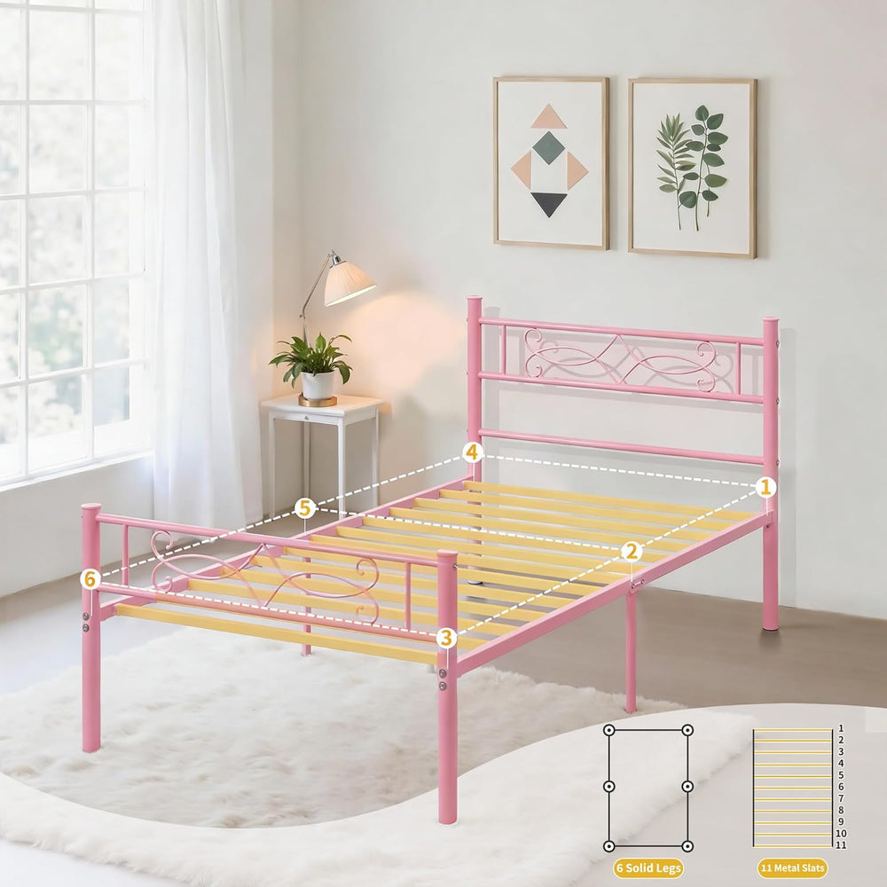 VECELO 14" Twin Size Bed Frame Set of 2,Twin Metal Platform Bed Frame wi...