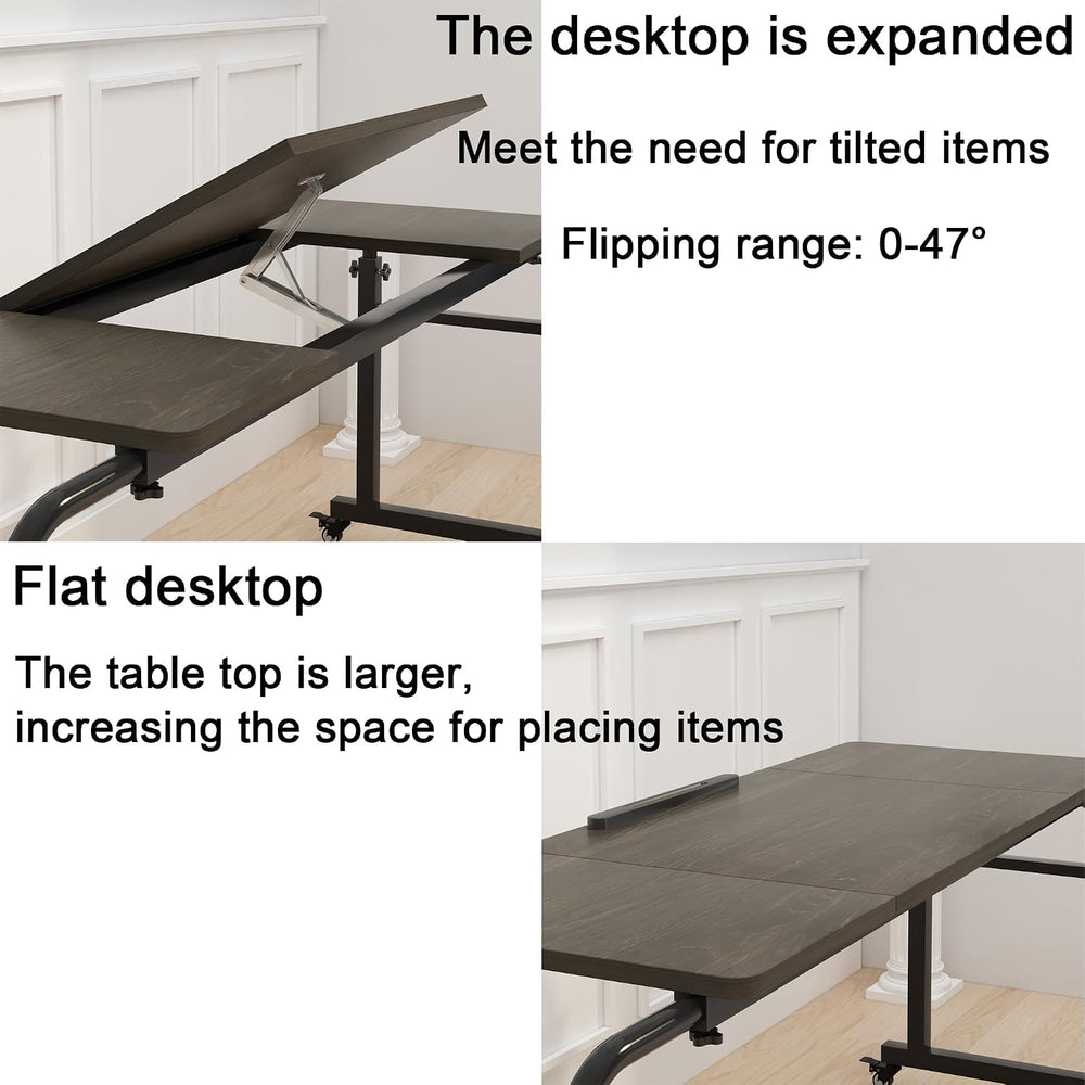 TigerDad Tilt Overbed Table with Wheels, Height Adjustable Rolling Desk for K...