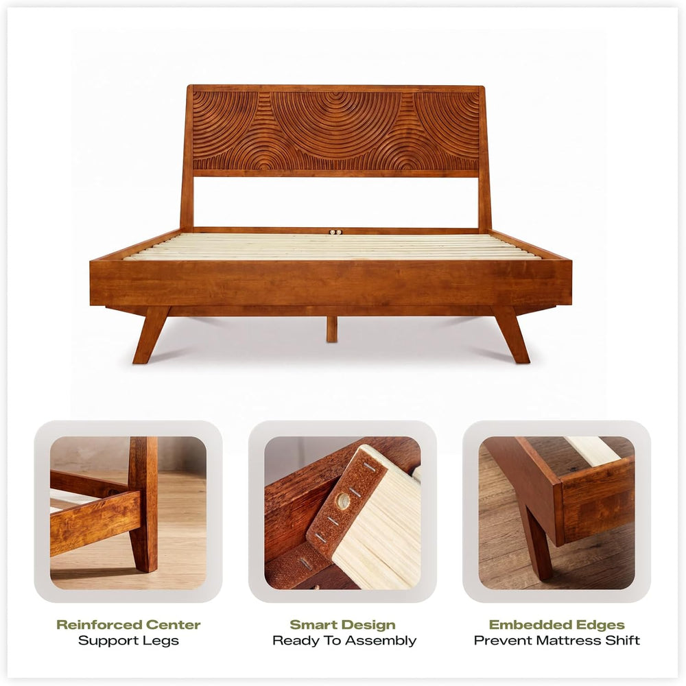 Acacia Harmony King Solid Wood Platform Bed Frame, No Box Spring, Caramel