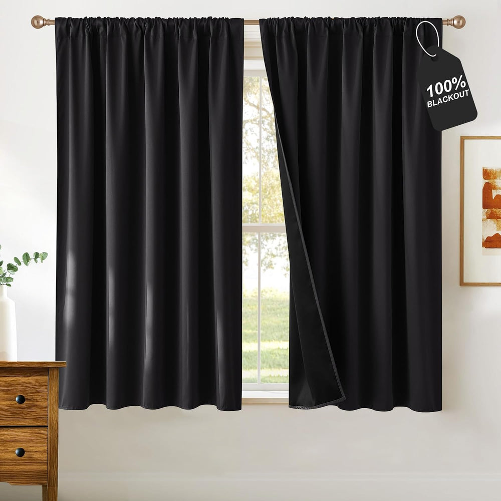 NICETOWN Black Out Curtains 54 inch Long, Rod Pocket 100% Blackout Curtains T...