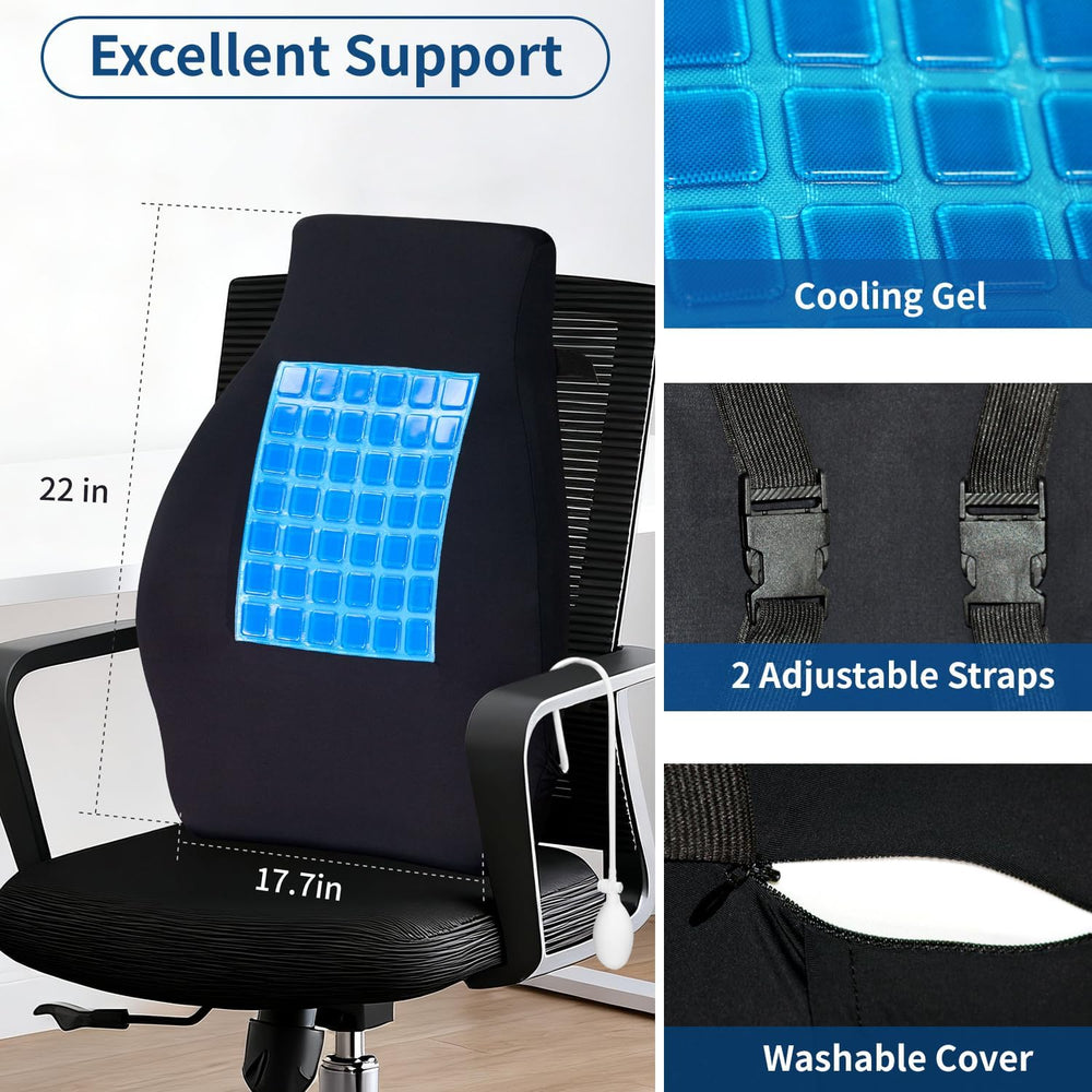 Adjustable Lumbar Support Pillow with Cooling Gel, Full Back Pain Relief
