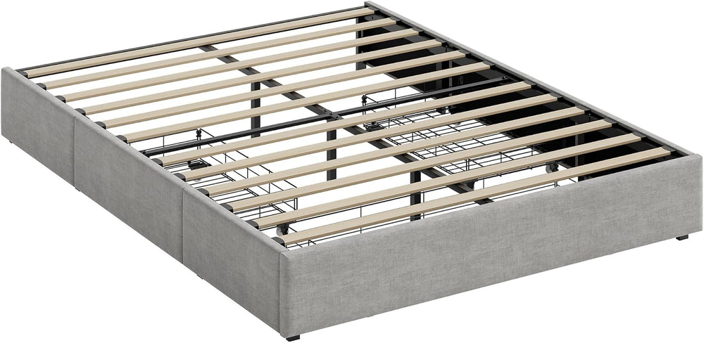 Garvee Queen Size Bed Frame with 3 Underbed Storage Drawers Light Gray