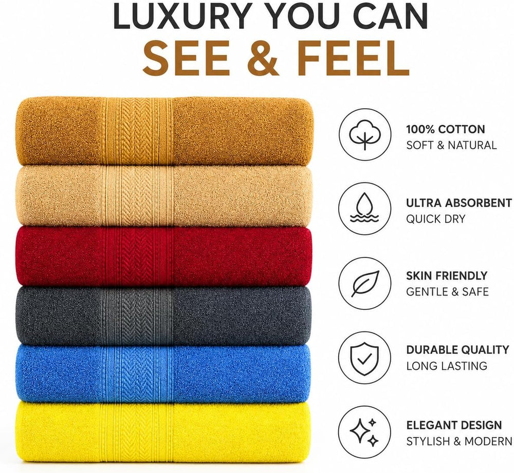 Pearl Linens Bath Towels Pack of 6, 27x55 Inches, 550 GSM 100% Ring Spun Cott...