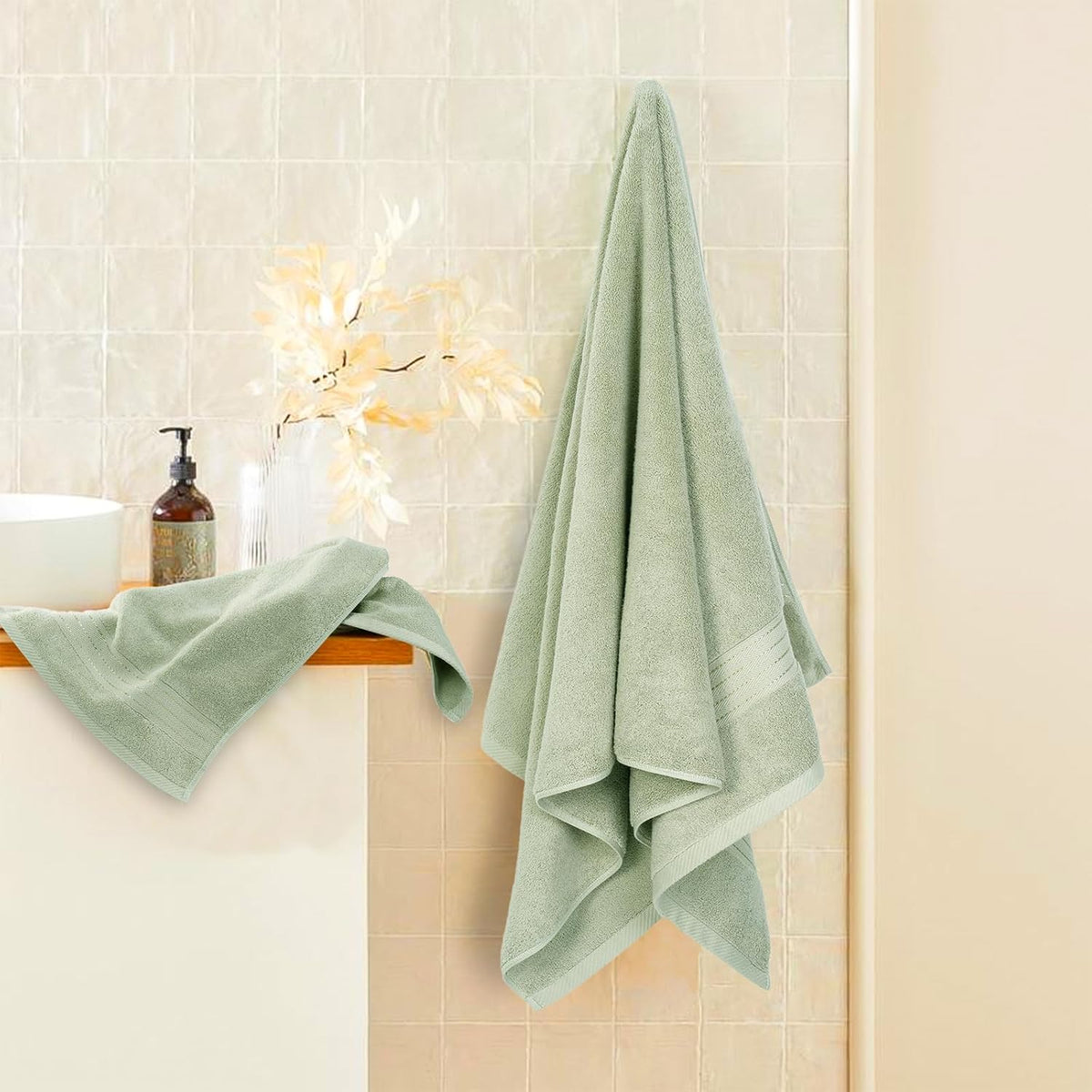 cozyart luxury bath towel set 6 pcs, sage, view 9