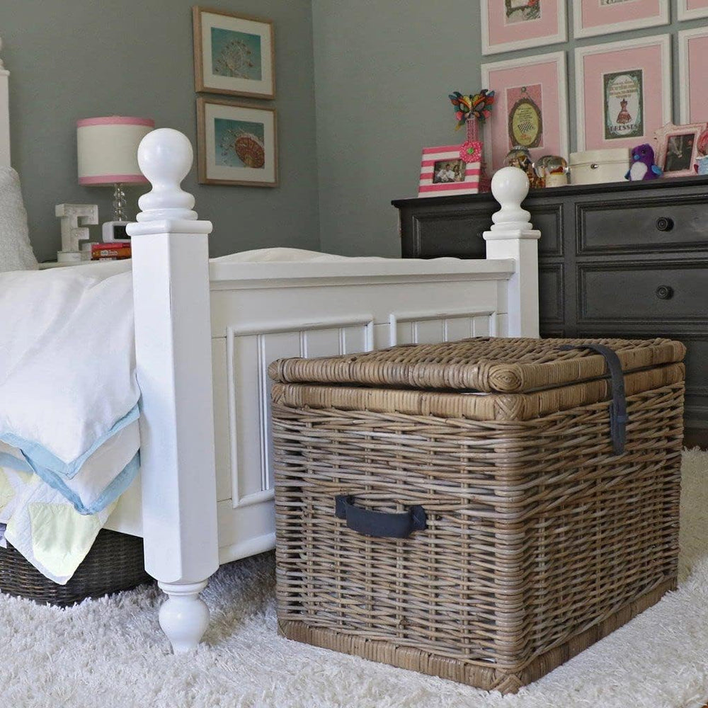 The Basket Lady Deep Wicker Storage Trunk, L, Serene Grey