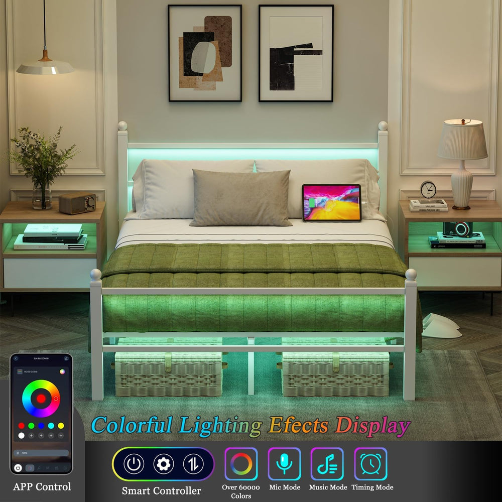 Jenmit Full Size Bed Frame with Charging Station & LED Lights,Full Metal ...