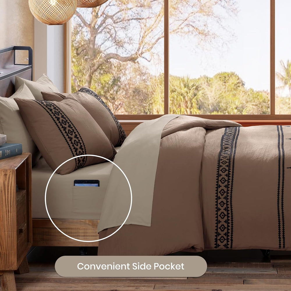 MaiRêve Embroidery Queen Comforter Set 7 Pieces Brown Bed in a Bag
