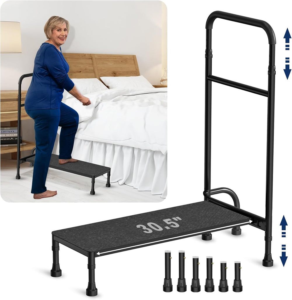 5-Leg Bed Step Stool with Adjustable Height Handle for Adults