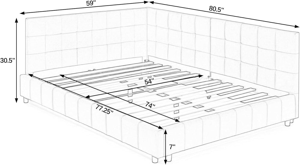 SOFTSEA Full Size Upholstered Corner Bed, Modern Daybed with L-Shaped Backres...