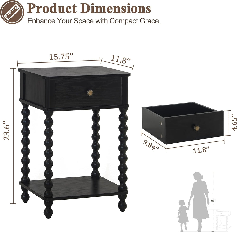 AWASEN Black Nightstand, Bedroom Side Table with Drawer for Living Room, Smal...