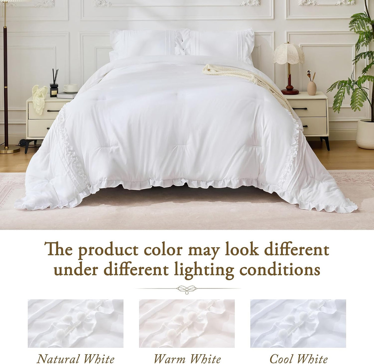 bdeus white ruffle comforter set full size, 3, view 9