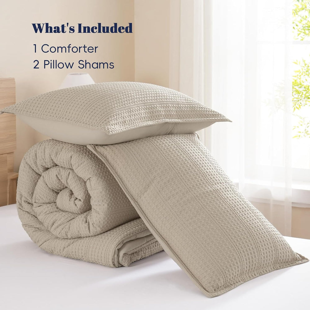 PHF Soft Waffle Comforter Set King Size- Comfy Breathable Waffle Weave Comfor...