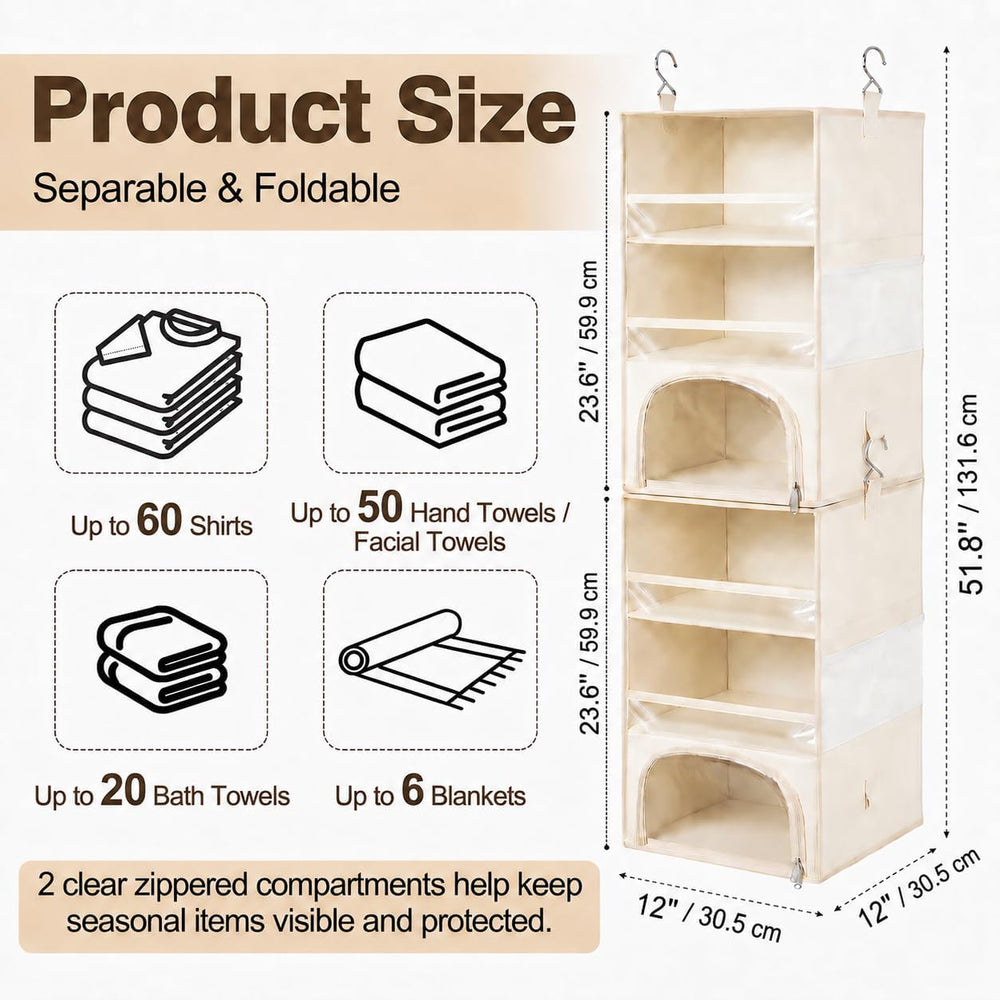 Hanging Closet Organizer for Dorms & RVs, 2-in-1 Dust-Proof