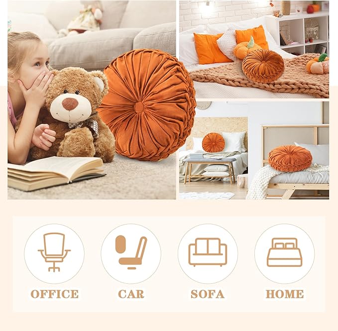 1 Pcs Round Throw Pillows Decorative Velvet Pleated Throw Pillows 15'' Diameter - Image 7
