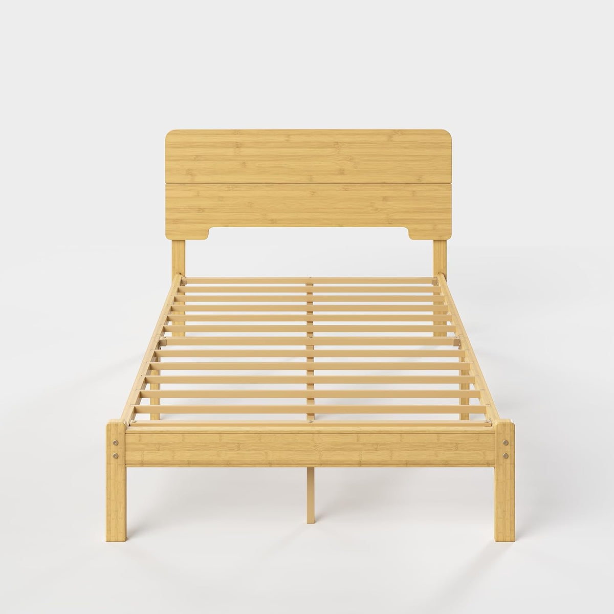 14" solid bamboo wood full size bed frame, front angle view
