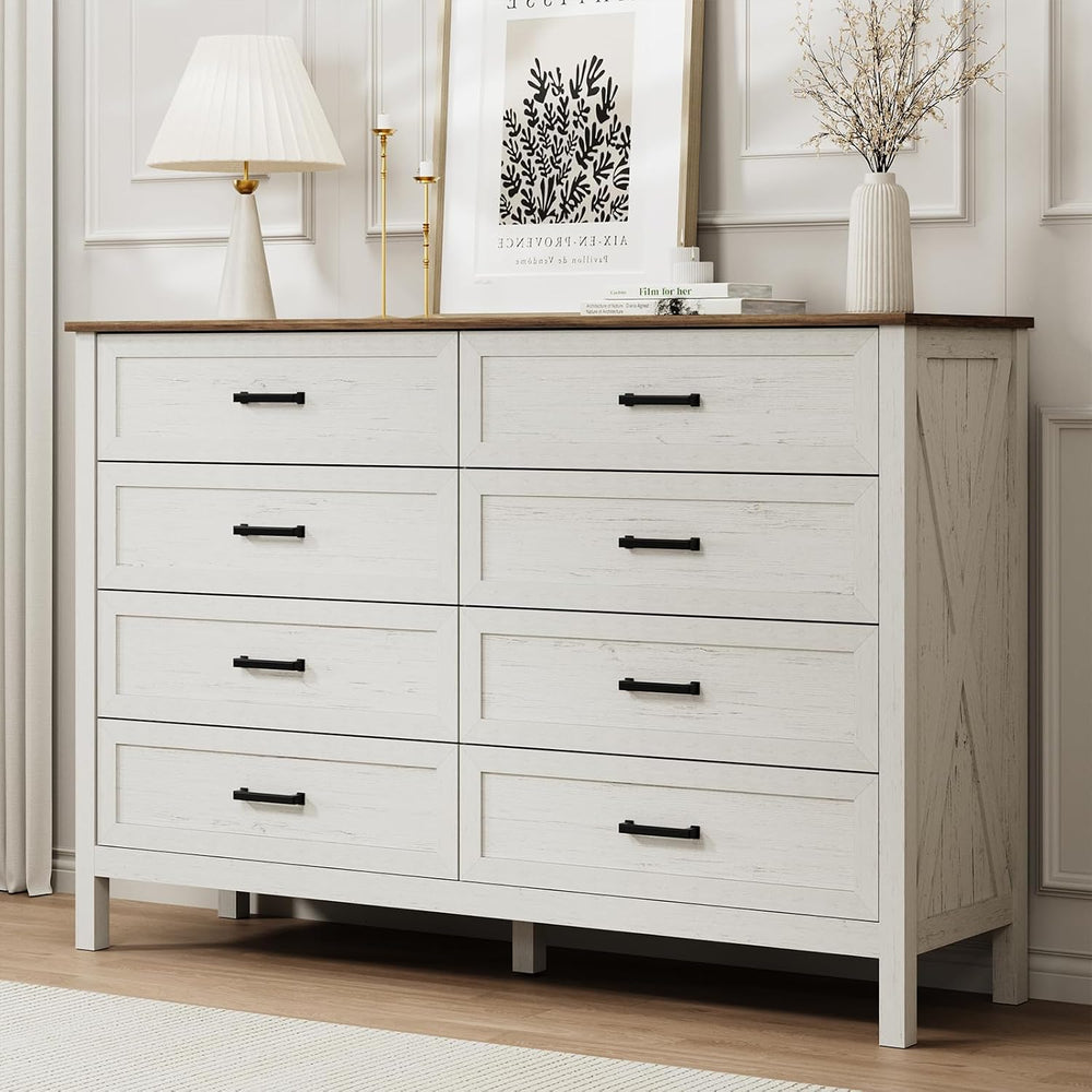 LYNSOM Farmhouse 8 Drawer Dresser for Bedroom, 55 Inch Wide Wood Rustic Chest...