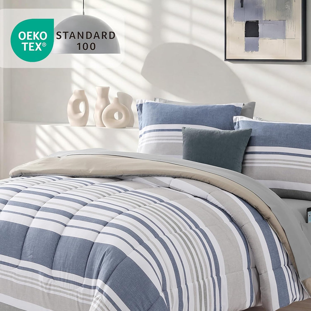 Monbix Full Size Comforter Sets - 7 Pieces Bed in a Bag Full Bedding Set