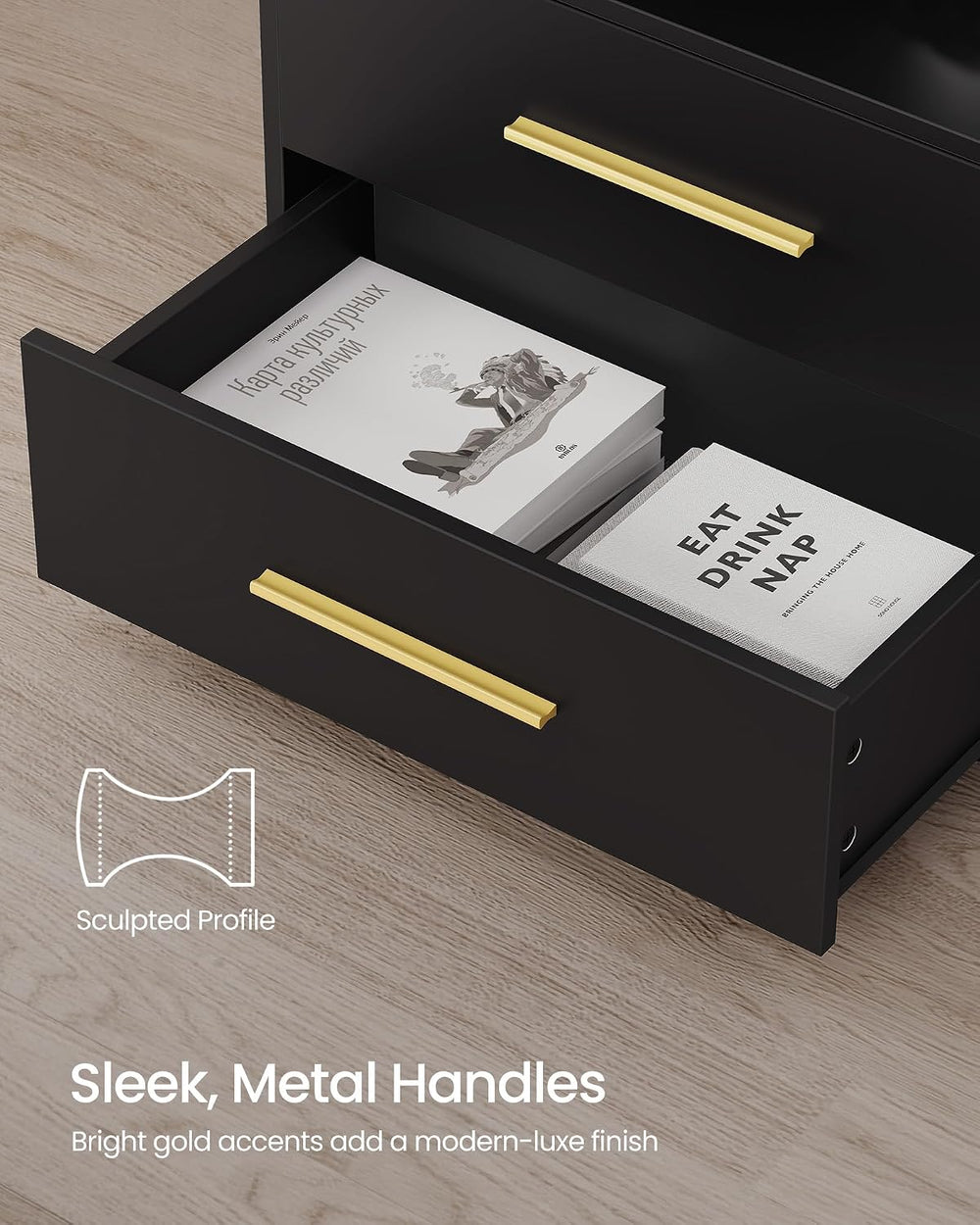 VASAGLE 23.6 Nightstands, LED Lights, Charging Station, 2 Drawers