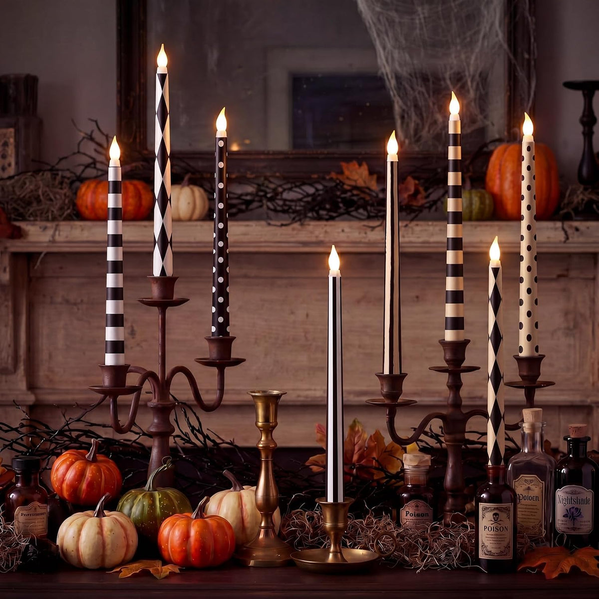 Lounsweer 8 Pcs Halloween Flameless Taper Candles, 10.91 in LED Home Decor