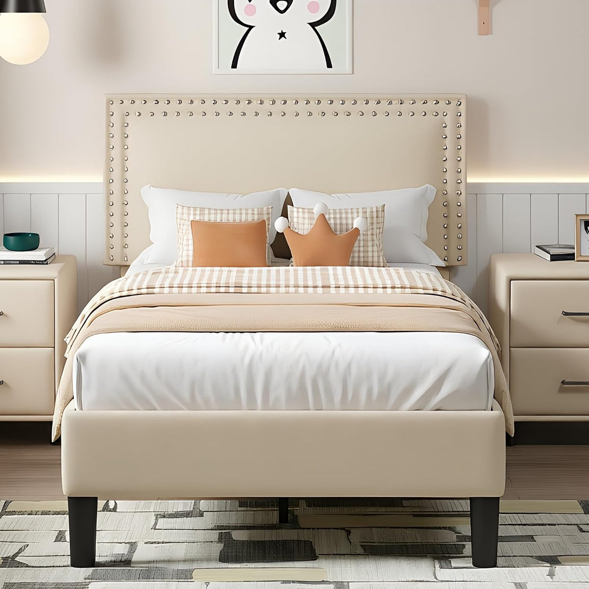 vecelo twin size platform bed frame with height, main product view