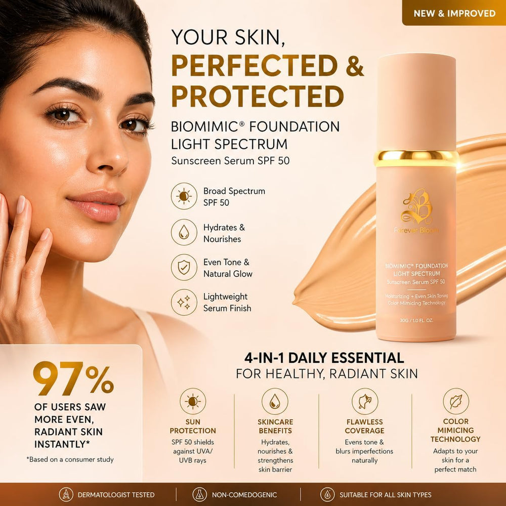 Forever Bloom Biomimic 4-in-1 Color Changing Foundation SPF 50, Light