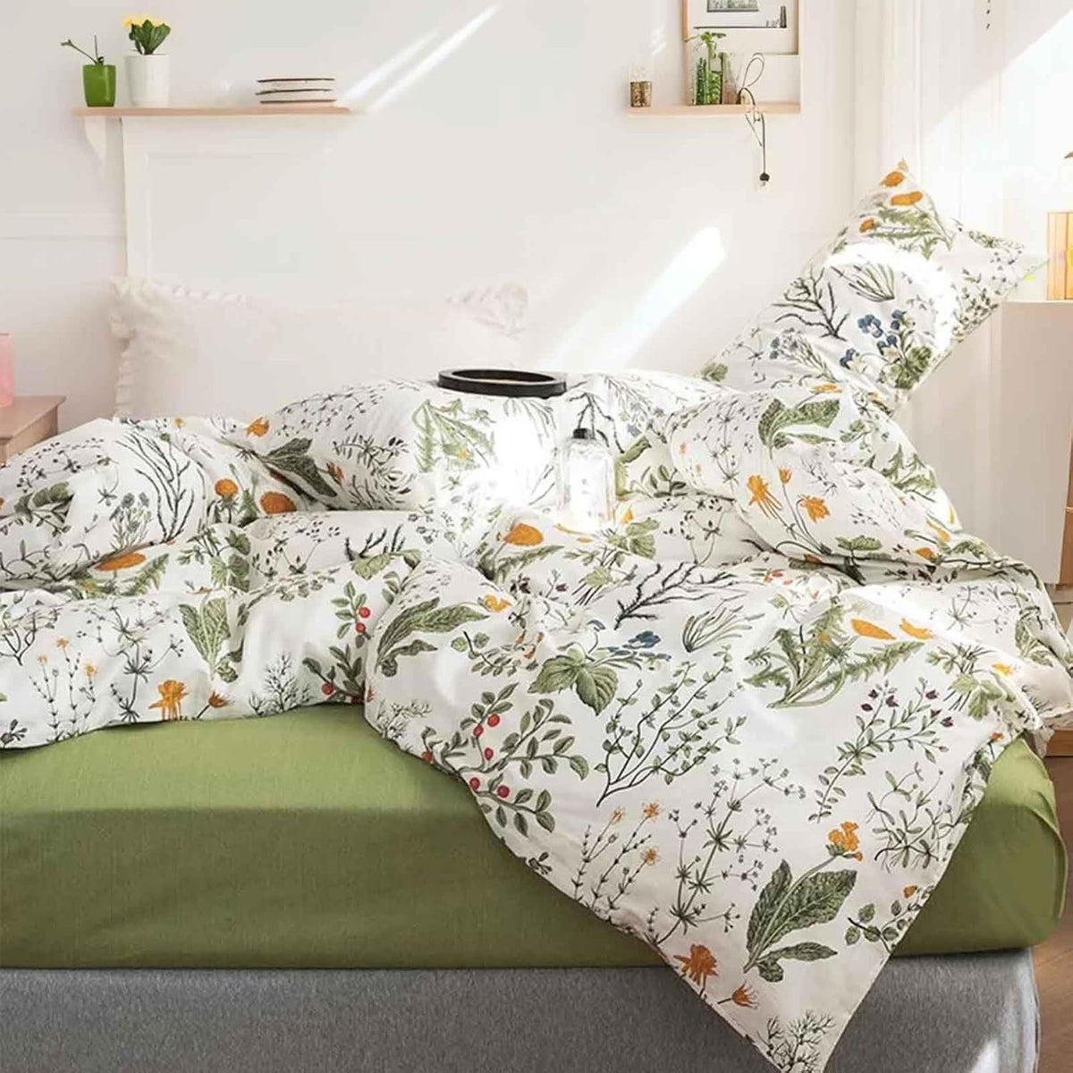 etdiffe green floral queen size comforter set, 3, main product view