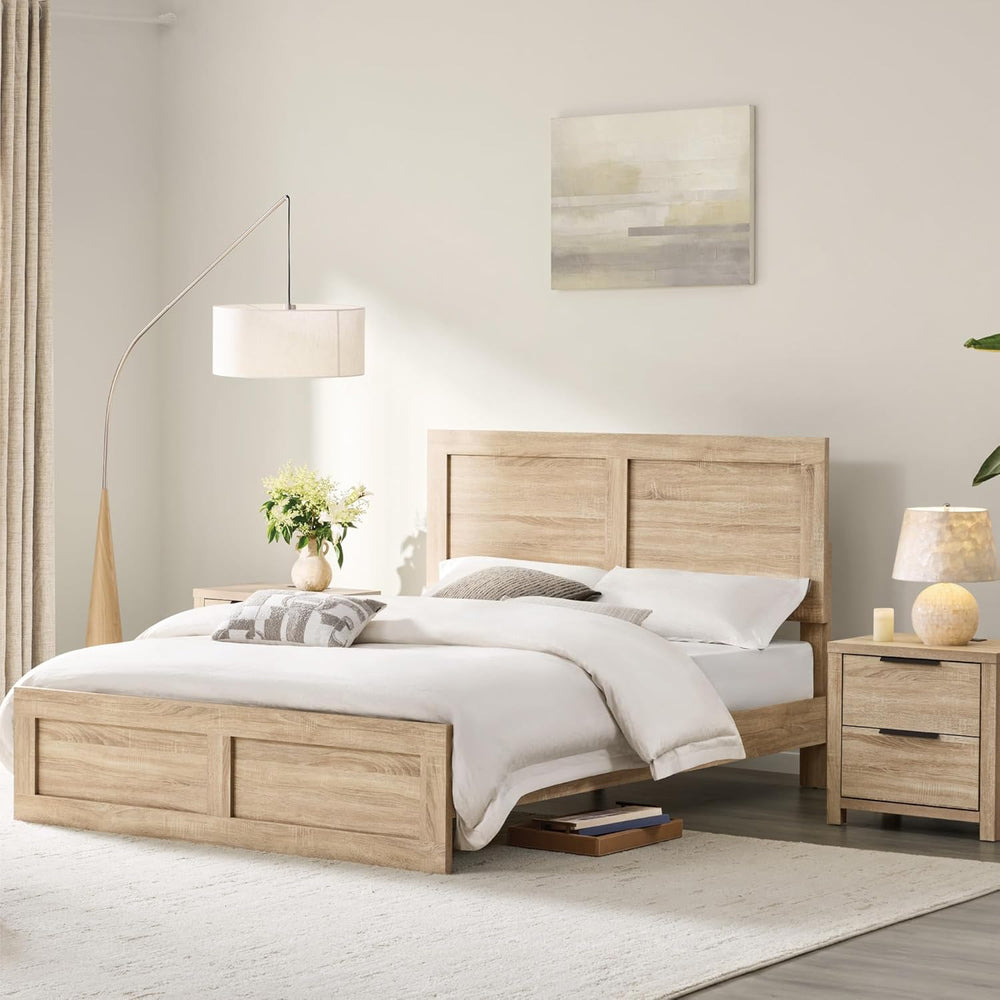 KISLOT 3-Piece Bedroom Set, Bed Frame & 2 Nightstands, Natural, Queen