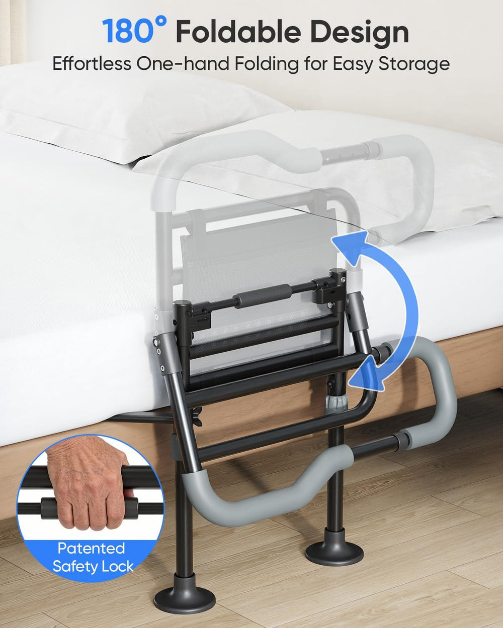Bed Rails for Elderly Adults Safety, Foldable Bed Rail with Non-Slip Handle