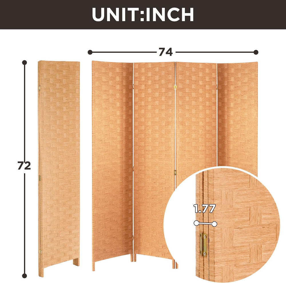 FDW 4-Panel Folding Room Divider | 6ft, Natural | Light & Portable