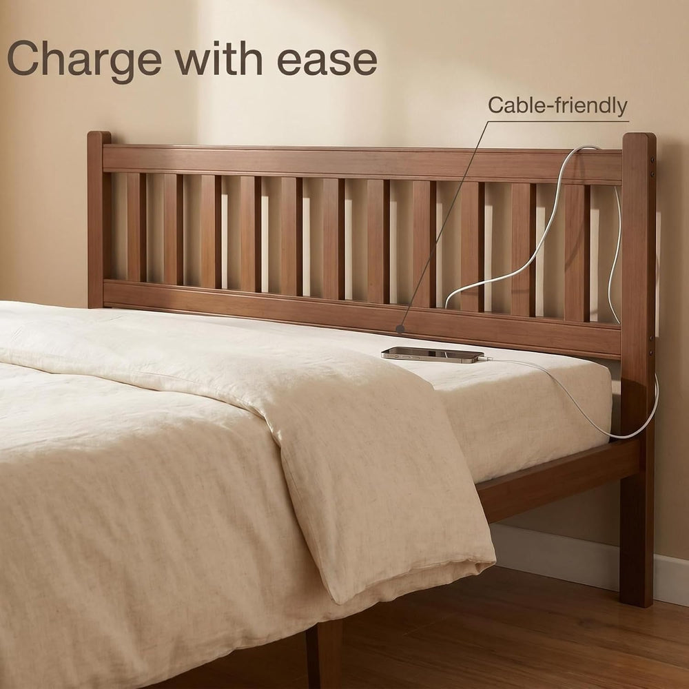 Bamboo Queen Bed Frame with Headboard, Shaker Style Bedroom
