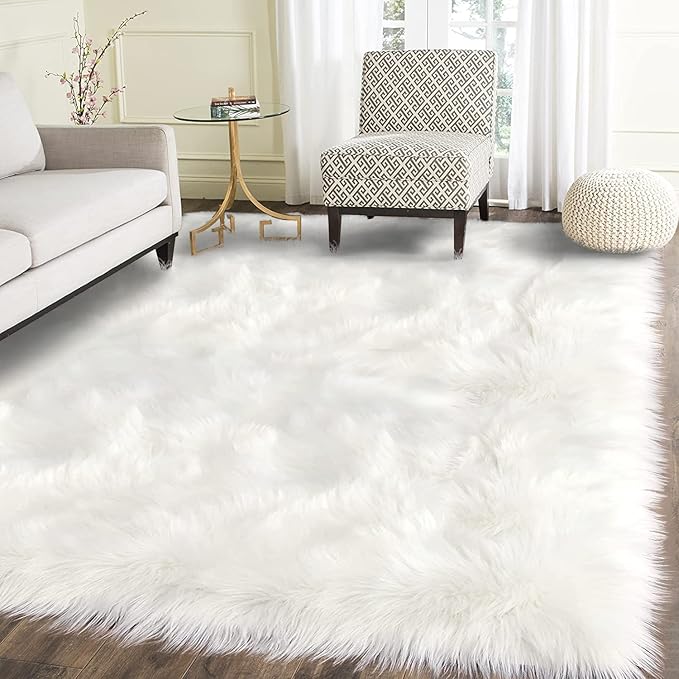 Latepis 9x12 Area Rug for Bedroom White Fluffy Rugs Washable Faux Fur Rug for - Image 8