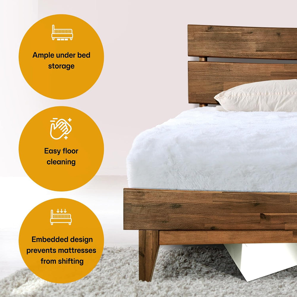 Acacia Aurora Solid Wood Platform Bed with Headboard, Wood Bed Frame Queen Si...