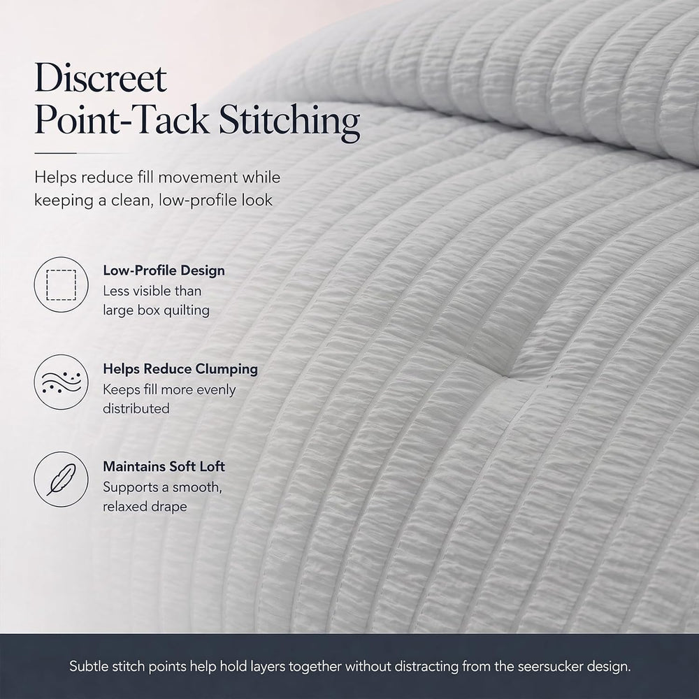 CozyLux Queen Comforter Set, 7 Pieces Light Grey Seersucker Bed in a Bag