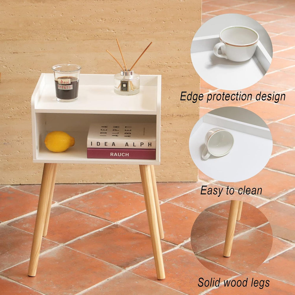 White Nightstand, Small Bedside Table for Small Spaces