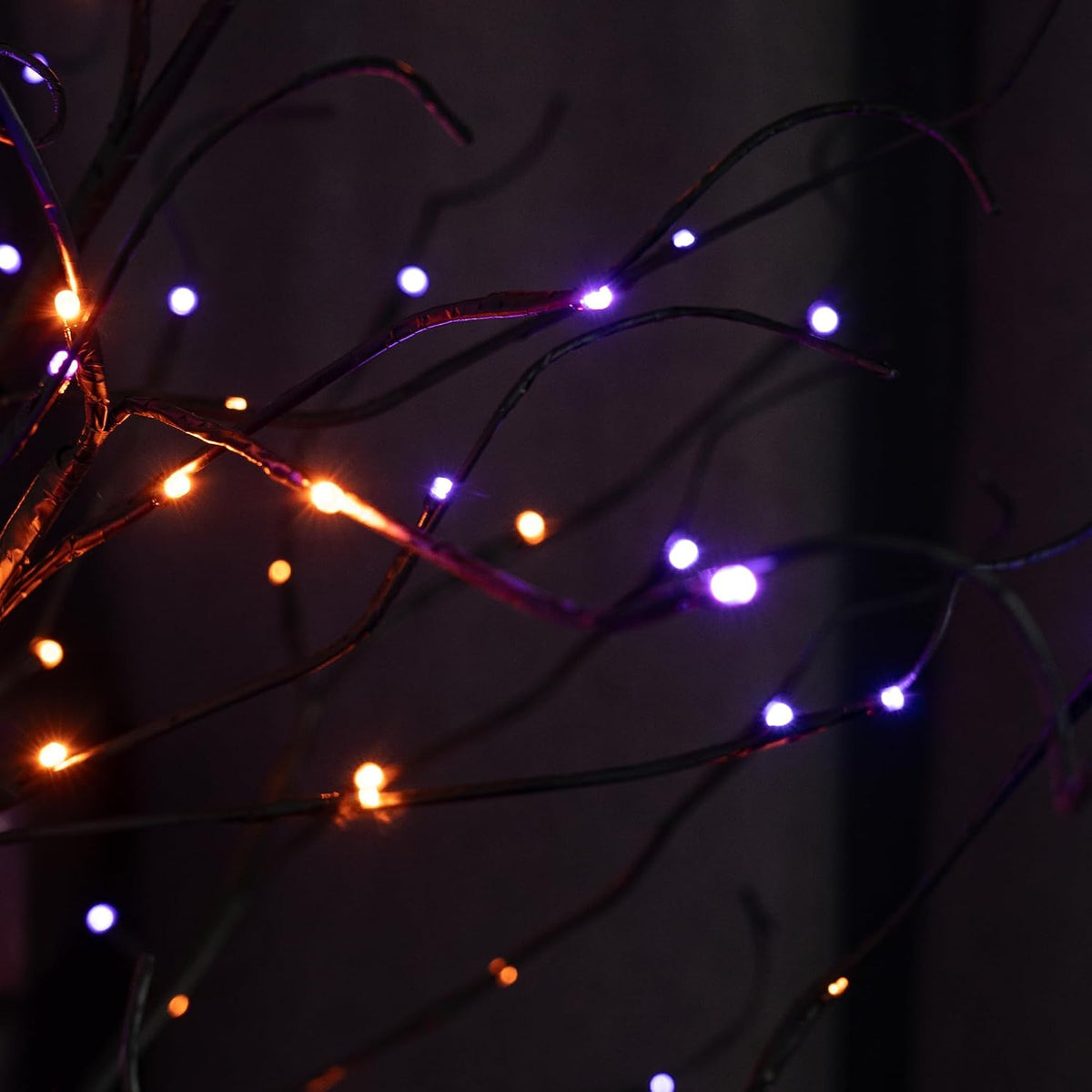 TW SHINE 2 Pack 6FT Halloween Lighted Black Birch Tree, Total 288 LED Purple and Orange Lights Artificial Spooky Tree with Timer, Waterproof Halloween Decoration for Indoor Outdoor Home Party Decor