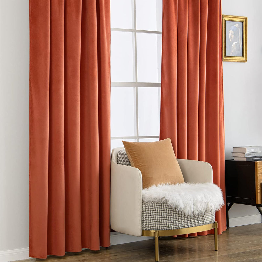 MIULEE Velvet Curtains 52x84 inches 2 Panels Burnt Orange Blackout Curtains