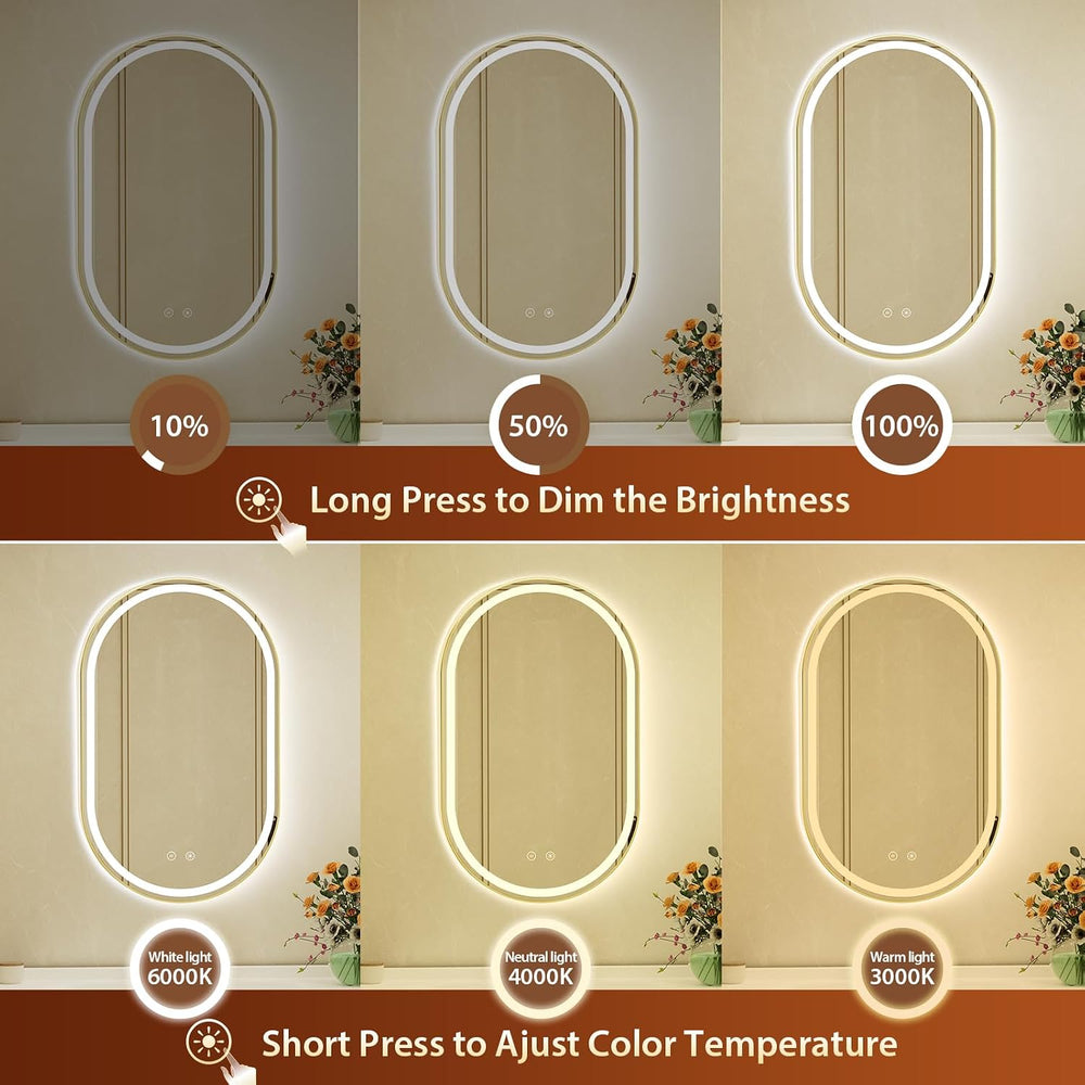 22x36 Inch Oval Gold Framed LED Bathroom Mirror with Lights,Wall-Mounted Mirr...