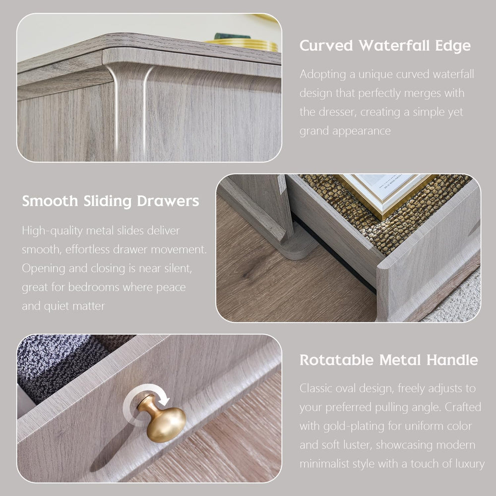 Modern 6 Drawers Dresser for Bedroom, 47" Wide Dressers, Light Grey