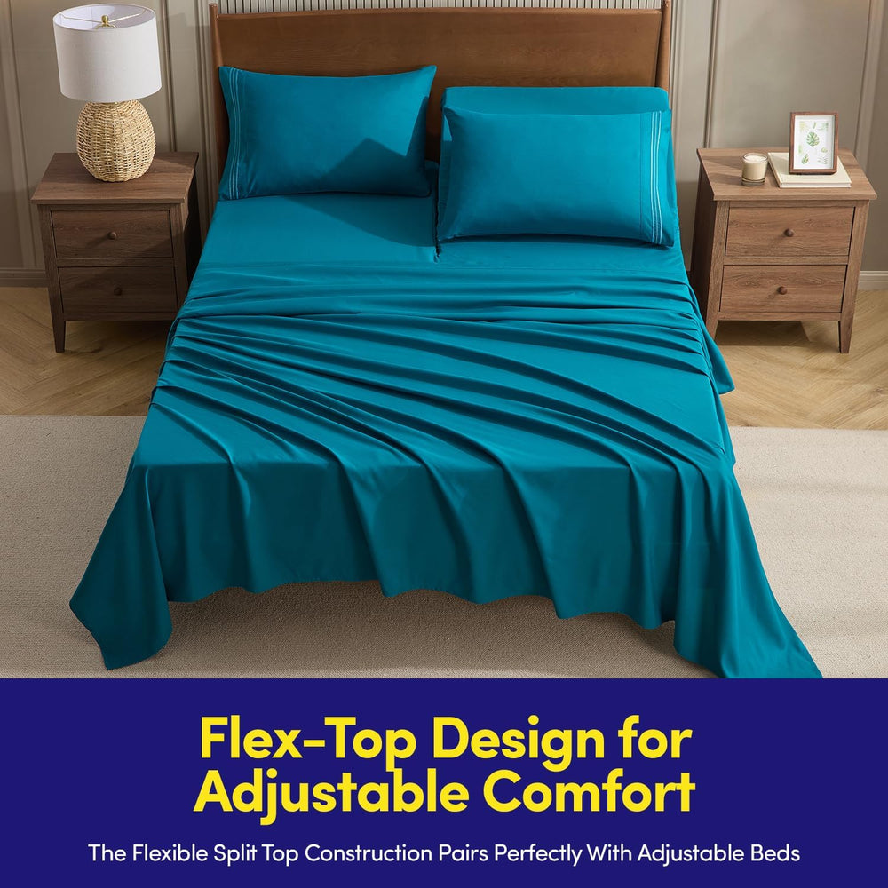 Split Head King Sheets Set for Adjustable Beds 4 Piece Flex Top Bed Sheets – ...