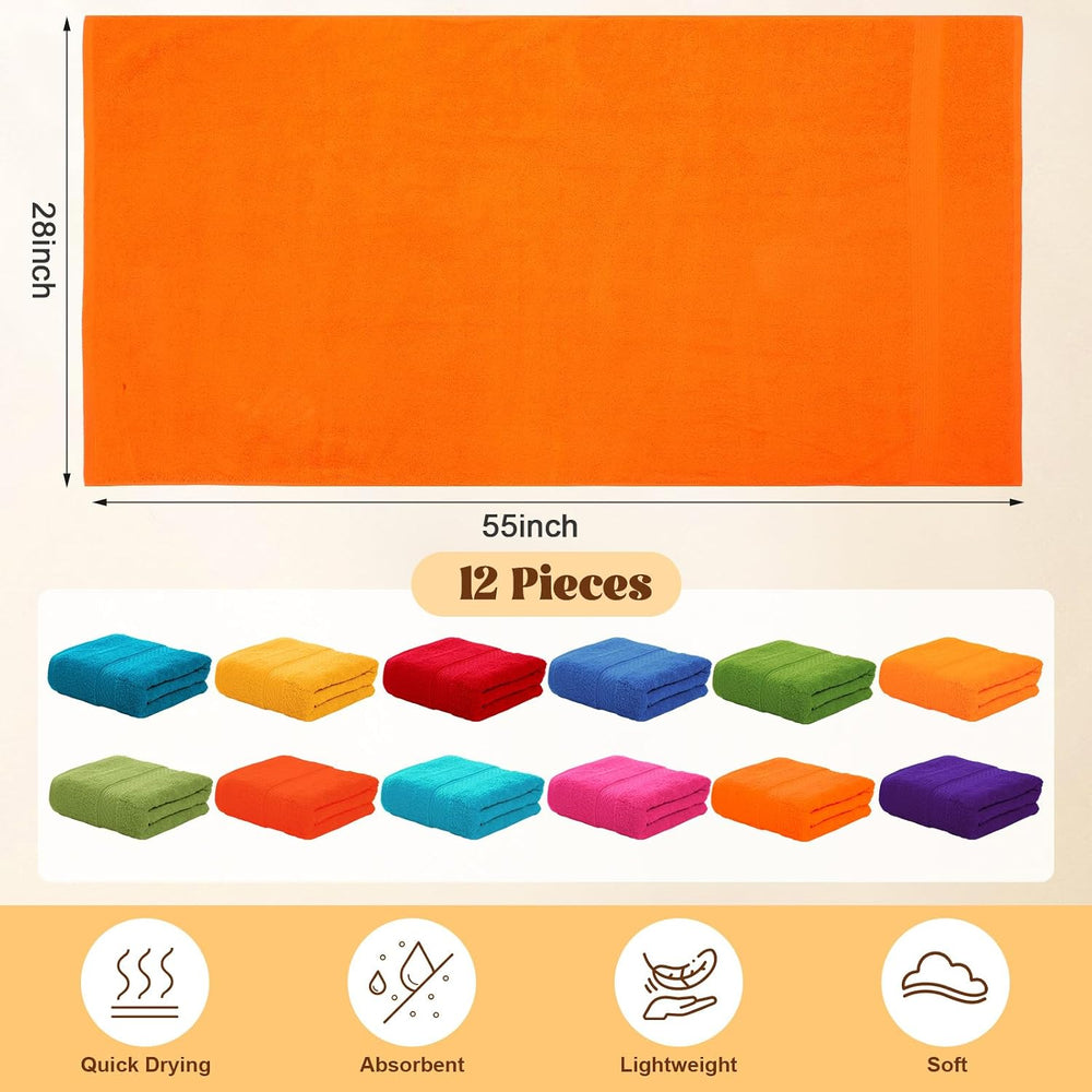Newwiee 12 Pack Bath Towels Bulk, 28 x 55 Inch Cotton Towels, 12 Colors
