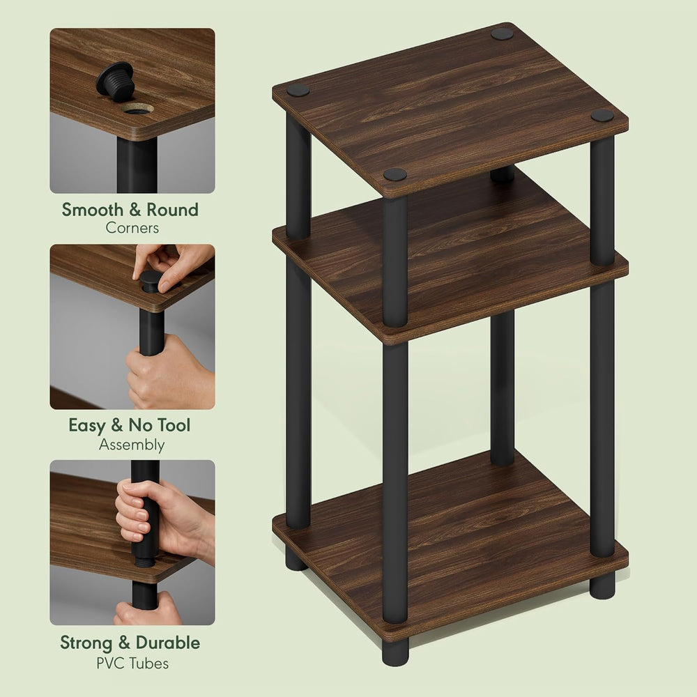 Furinno JUST Toolless 3-Tier Side Table Set of 2, Columbia Walnut