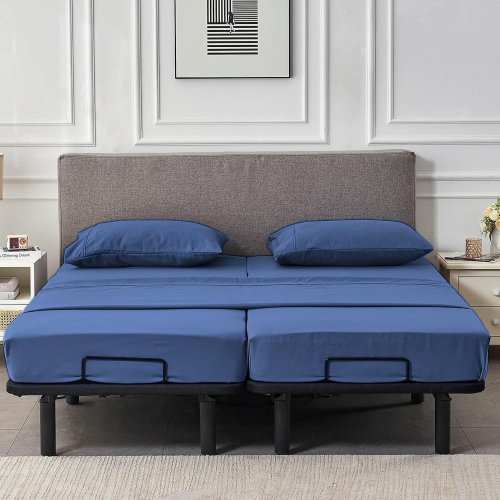 Kingnex Split Queen Sheets Set for Adjustable Bed Navy