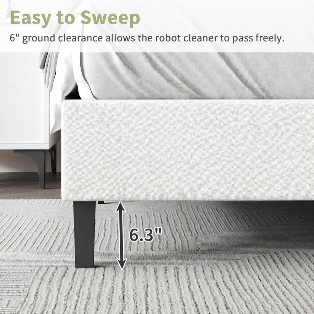 Lullabyre Full Bed Frame with Linen Upholstered Adjustable Headboard, Platfor...